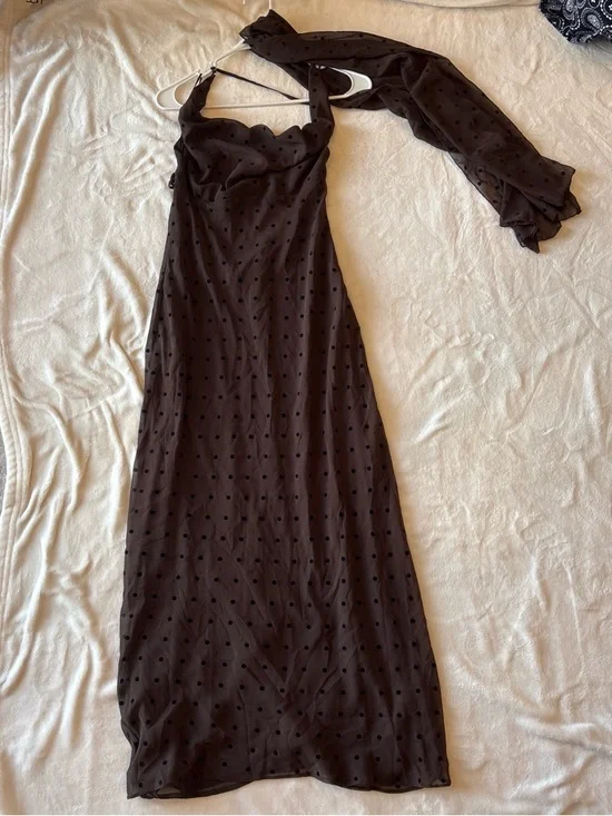 Zara Brown Polka Dot Halter Maxi Dress - Picture 2 of 7
